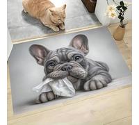 Felpudo De Divertido Bulldog Francés Papel Higiénico Animal Realista Para Puerta De Entrada, Alfombrillas Antideslizante Lavable, Alfombra Interior De Bienvenida Gris Para Cocina Balcón, 40X60Cm