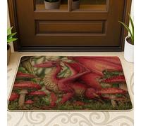 Felpudo de dragón de fantasía, tapete de criatura con alas rojas para decoración de entrada al aire libre e interior, goma impermeable, antideslizante, absorbe el polvo, fácil de limpiar, 73 x 43 cm