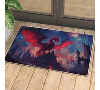 Felpudo de dragón de fantasía, tapete de puerta de cielo rojo para entrada al aire libre e interior, decoración gótica de goma, impermeable, antideslizante, absorbe el polvo, fácil de limpiar, 73 x 43