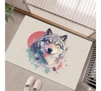 Felpudo de Entrada 45 x 75 cm, Felpudo Entrada Lavable en Lavadora Felpudos Estilo acuarela y salpicaduras de tinta Cabeza de lobo salpicada de color con Base Antideslizante de TPR AlfombraGris claro