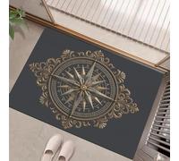 Felpudo de Entrada 45 x 75 cm, Felpudo Entrada Lavable en Lavadora Felpudos Estilo náutico retro Insignia de brújula tallada con Base Antideslizante de TPR Alfombra con Microfibras Suaves Cobre