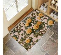 Felpudo de Entrada 45 x 75 cm, Felpudo Entrada Lavable en Lavadora Felpudos Plantas y flores Ramas y hojas de rosa amarilla con Base Antideslizante de TPR Alfombra con Microfibras Suaves Amarillo
