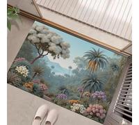 Felpudo de Entrada 45 x 75 cm, Felpudo Entrada Lavable en Lavadora Felpudos Selva natural Palmeras, montañas lejanas, lagos con Base Antideslizante de TPR Alfombra con Microfibras Suaves Azul verdoso