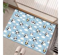 Felpudo de Entrada 90x150cm, Alfombra Tema Buenas Noches Atrapapolvo Alfombra Panda Nube Viento Antideslizante Lavable, Alfombrilla con Microfibras Suaves Absorbentes para Puerta, Pasillo, Azul Cielo