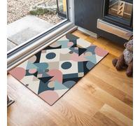 Felpudo de Entrada Antideslizante 60x120cm Alfombra Geometría Simétrica Súper Absorbente Alfombrillas de Bienvenida Triángulo Redondo Retro, Fácil de Limpiar para Baño, Pasillo, Cocina, Azul Verdoso