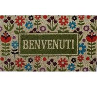 Felpudo de entrada casa coco con base de PVC pintado a mano Benvenuti 70x40x2 cm. Fácil de limpiar y ultra resistente