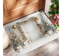 Felpudo de Entrada Casa Corona De Árbol De Navidad 40x60cm Alfombra Exterior para Puerta Impermeable, Lavabl Alfombrilla Fondo Navideño Antideslizante para Recibidor, Pasillo, Cocina - Blanco Marfil