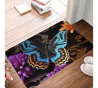 Felpudo de entrada con diseño de mariposa sobre una hermosa flor, resistente y duradero, ideal para exteriores e interiores, que atrapa la suciedad, absorbente, antideslizante, de perfil bajo, de 6