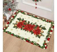 Felpudo de Entrada navideño 3D con Estampado de Acebo, Bola de Invierno de Navidad, Alfombra de Copo de Nieve, Dormitorio, Cocina, Alfombra Antideslizante para el Suelo, decoración navideña-50x80cm