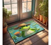 Felpudo de entrada para interiores y hogar, una rana sosteniendo una flor naranja en un estanque, felpudo para café, bar, decoración del hogar para hombres (50 x 80 cm)