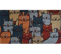 Felpudo de Fibra de Coco para Exterior con Base de PVC Antideslizante, Alfombra de Exterior Pintada a Mano Fácil de Limpiar, Felpudo de Entrada 70x40x2 cm, Colonia de Gatos de Colores
