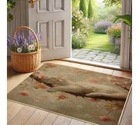 Felpudo de gato con flores de primavera, tapete de puerta floral beige para entrada interior y exterior, decoración rústica, tapete de goma antideslizante y absorbente de polvo, fácil de limpiar, 73 x