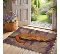 Felpudo de gato floral de primavera, tapete de puerta naranja para decoración de entrada al aire libre e interior, goma impermeable, antideslizante, absorbe el polvo, fácil de limpiar, 29 x 17