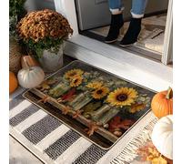 Felpudo de girasol, tapete de entrada floral amarillo para decoración de otoño, estilo rústico, antideslizante, impermeable, fácil de limpiar para uso en interiores y exteriores, 73 x 43 cm