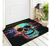 Felpudo De Halloween,3D Rojo Azul Cráneo De Línea Impresión Artes Visuales Puerta Mat,para Interior Y Exterior Entrada Pasillo Hogar Alfombras De Área De Decoración,50X80Cm