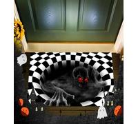 Felpudo de Halloween, alfombra de esqueleto de visión estéreo 3D, felpudo de terror a cuadros, tapete suave y divertido 3D, patrón de trampa de payasos, tapete de suelo, decoración de Halloween para