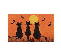 Felpudo de Halloween con tres gatos negros, murciélago, amanecer y atardecer de Todos los Santos se pone en la puerta, lindo Halloween, decoración de casa de brujas, alfombras decorativas (caqui E