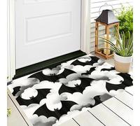 Felpudo De Halloween Ilusión 3D Blanco Y Negro Murciélago De La Nube Ilustración De Animales Alfombras De Baño Antideslizante Alfombra De Area para La Puerta del Dormitorio Lvining,70X100Cm