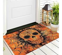 Felpudo De Halloween Ilusión 3D Naranja Negro Esqueleto De Telaraña Arte De Mandala Alfombras De Baño Antideslizante Alfombra De Area para La Puerta del Dormitorio Lvining,50X80Cm
