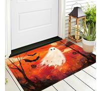 Felpudo De Halloween Ilusión 3D Rojo Blanco Murciélago Fantasma Arte De Pintura Al Óleo Alfombras De Baño Antideslizante Alfombra De Area para La Puerta del Dormitorio Lvining,90X150Cm
