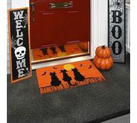 Felpudo de Halloween para exteriores, decoración de Halloween, tres gatos negros, murciélago, atardecer y atardecer, All Hallows' Eve Is Upon Us, linda decoración de casa de bruja, alfombra de