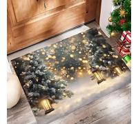 Felpudo de Interior 40x60cm, Diseño de Árbol De Navidad Faroles Nieve, Lavable Antideslizante, Alfombrilla Navidad Fondo Plegable de Pelo Corto para Entrada, Alfombra Fácil de Limpiar, Verde oscuro