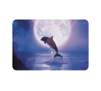 Felpudo de Interior Lavable y Antideslizante con Estampado de Delfines Saltando bajo la luz de la Luna, 61 x 40 cm, para Puerta Delantera y baño.