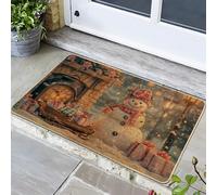 Felpudo de invierno con diseño de muñeco de nieve, flor de melocotón, para decoración de vacaciones y Navidad, para interiores y exteriores, antideslizante, impermeable, absorbe el polvo, fácil de