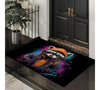 Felpudo De Mapache Salpicado De Tinta Estilo Grafiti Callejero Para Puerta De Entrada,Alfombrillas Antideslizante Lavable,Alfombra Interior De Bienvenida Naranja-Púrpura Para Cocina Balcón,40X60Cm