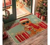 Felpudo de Navidad con pan de jengibre, colorido tapete de entrada para decoración de interiores y exteriores, de goma, impermeable, antideslizante, absorbe el polvo, fácil de limpiar, 73 x 43 cm