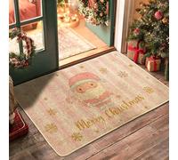 Felpudo de Navidad de Papá Noel, tapete de entrada de copos de nieve de melocotón para interiores y exteriores, tapete frontal de goma antideslizante resistente a la suciedad, fácil de limpiar, 29 x