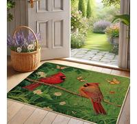 Felpudo de pájaros cardenales, tapete verde para entrada al aire libre e interior, decoración de primavera, goma, impermeable, antideslizante, resistente a la suciedad, fácil de limpiar, 29 x 17