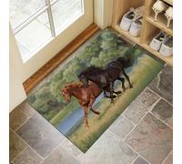 Felpudo De Pastizales Caballos Al Galope Felpudo Antideslizante De Representación Realista De Animales Naturales, Felpudos Antipolvo para Puertas De Interior Resistente para Dormitorio, 50 x 80 cm