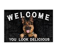 Felpudo de pastor alemán, divertido perro pastor alemán, bienvenido, delicioso, amante de los perros, bienvenida, antideslizante, felpudo divertido para baño, cocina, porche, entrada, 40 x 60 cm
