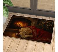 Felpudo de perro de laboratorio de invierno, acogedor tapete para puerta de perro durmiente para interiores y exteriores, decoración de vacaciones, antideslizante, resistente al agua, absorbe el polvo