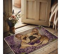 Felpudo de perro francés, tapete floral violeta para entrada exterior e interior, goma impermeable, antideslizante, absorbe el polvo, fácil de limpiar, 29 x 17 pulgadas