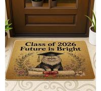 Felpudo de puerta delantera negra con diseño de gato persa, 29 x 17 pulgadas, para diploma de graduación, para exteriores, antideslizante, clase pequeña de 2026, para patio, garaje, zapatos fuera de