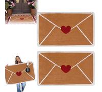 Felpudo de San Valentín for exteriores, alfombra de San Valentín, tapete for puerta de fibra de coco artificial con corazón de sobre, tapetes de bienvenida con corazón de amor rojo(A2-19.69*31.5in)