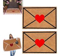 Felpudo de San Valentín for exteriores, alfombra de San Valentín, tapete for puerta de fibra de coco artificial con corazón de sobre, tapetes de bienvenida con corazón de amor rojo(B2-19.69*31.5in)