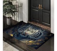Felpudo De Tigre Blanco Texturizado Estilo De Ilustración De Lujo Para Puerta De Entrada,Alfombrillas Antideslizante Lavable,Alfombra Interior De Bienvenida Azul Blanco Para Cocina Balcón,80X120Cm