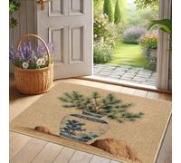 Felpudo decorativo con diseño de árbol de pino, florero azul para primavera, exterior e interior, decoración moderna, antideslizante, resistente al agua, control de polvo, fácil de limpiar, 29 x 17