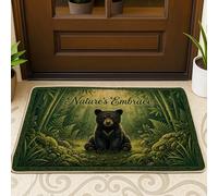Felpudo decorativo con diseño de oso de bienvenida, de bambú rústico, no verde, lavable, perfil bajo, decoración del hogar para entrada, porche al aire libre, balcón, 29 x 17 pulgadas