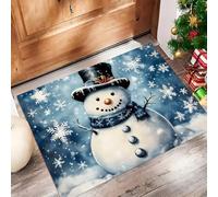 Felpudo Decorativo Navidad, 50X80Cm Alfombra Puerta Lavables Muñeco De Nieve Navideño Vintage, Alfombra Póster De Acuarela Antideslizante, Felpudo Entrada Azul Índigo Para Pasillo Salón Baño Cocina