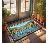 Felpudo decorativo para entrada delantera, colorido pueblo italiano junto al mar con veleros, para tu habitación, accesorios para habitación para hombres (40 x 60 cm)
