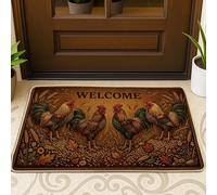 Felpudo decorativo para puerta de bienvenida de gallo, diseño de hojas rústicas de otoño, color café caído, antideslizante, para decoración al aire última intervensión, para puerta delantera, entrada