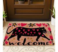Felpudo decorativo para puerta de gato, diseño de corazones y estrellas, color negro, lavable, perfil bajo, decoración de entrada para porche delantero, baño, oficina, 29 x 17 pulgadas