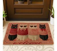 Felpudo decorativo para puerta de gatos, con lentes de sol juguetones, color rojo, lavable, de perfil bajo, decoración del hogar para entrada, porche al aire libre, balcón, 29 x 17 pulgadas
