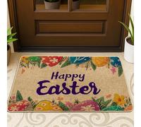 Felpudo decorativo para puerta de Pascua, diseño de huevos coloridos y flores, primavera, multicolor, de goma, antideslizante, decoración al aire última intervensión, para puerta delantera, entrada