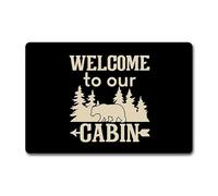 Felpudo divertido con texto en inglés "Welcome to Our Cabin", 23.6 x 15.7 pulgadas, tapete de bienvenida de goma antideslizante para puerta delantera, tapete de entrada con diseño humorístico