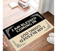 Felpudo divertido de bienvenida para puerta de entrada, exterior, con texto "I AM Blessed In Coming & Going Out", antideslizante, de goma, para porche, regalo de broma, para la entrada de casa, coc